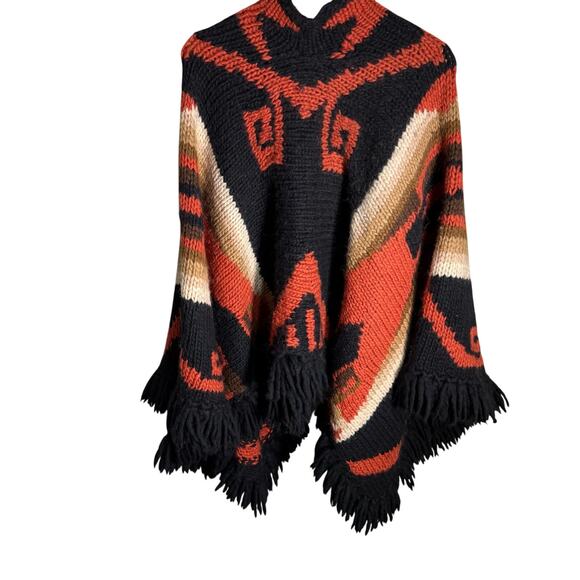 Ralph Lauren Southwestern Hand Knit Fringe Poncho Lauren Ralph Lauren Sz 1 - Picture 2 of 8